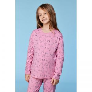 Meisjespyjama, lange mouwen 923 roze katten