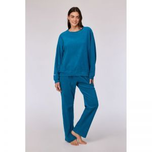 Damespyjama in ribvelours 795 groenblauw
