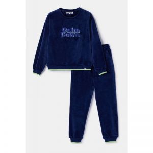 Meisjespyjama in velours 897 donkerblauw