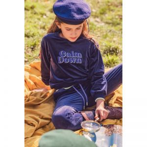 Meisjespyjama in velours 897 donkerblauw