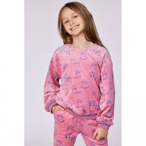 Meisjespyjama in velours 951 roze katten