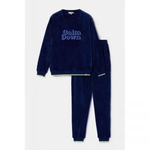 Damespyjama in velours 897 donkerblauw