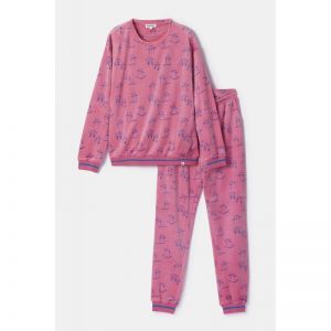 Damespyjama in velours 951 roze katten