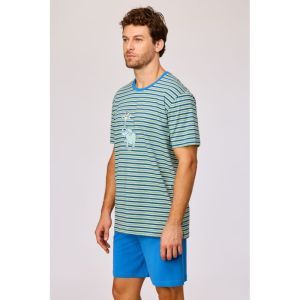 Herenpyjama korte mouwen 908 groen-blauw