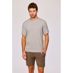 Herenpyjama korte mouwen 907 bruin-blauw