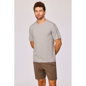Herenpyjama korte mouwen 907 bruin-blauw