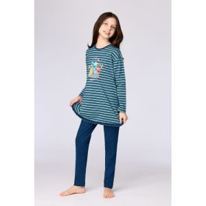 Meisjespyjama lange mouwen 905 blauwe stre