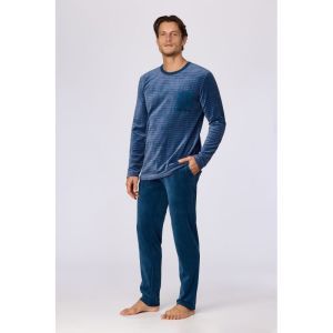 Herenpyjama in velours 921 donkerblauw