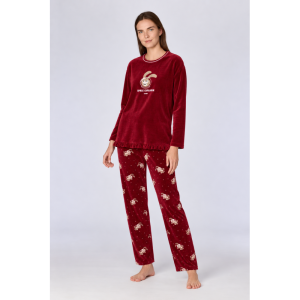 Damespyjama in velours 471 bordeaux