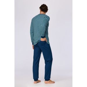 Herenpyjama lange mouwen 905 blauwe stre