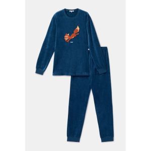 Herenpyjama in velours 881 donkerblauw