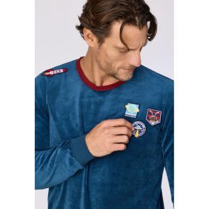 Herenpyjama in velours 881 donkerblauw