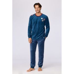 Herenpyjama in velours 881 donkerblauw
