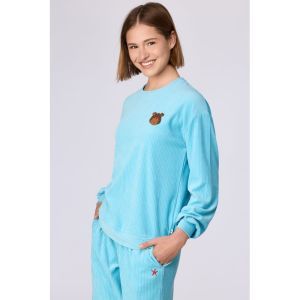 Damespyjama in ribvelours 824 blauw