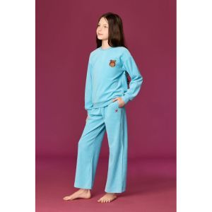 Meisjespyjama in ribvelours 824 blauw