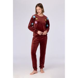 Damespyjama in velours 471 bordeaux