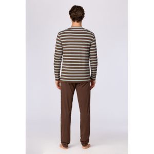 Herenpyjama lange mouwen 982 bruine stre