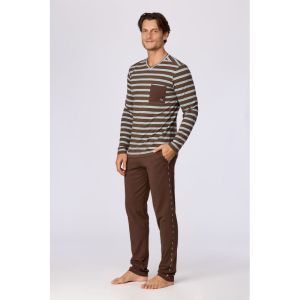 Herenpyjama lange mouwen 982 bruine stre