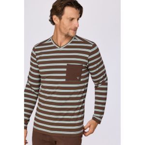 Herenpyjama lange mouwen 982 bruine stre