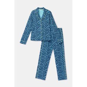 Damespyjama lange mouwen 978 blauwe golv